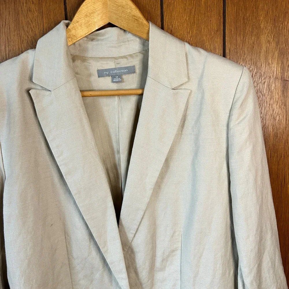 NY Collection‎ Beige Single-Button Linen Blend Blazer Size 14